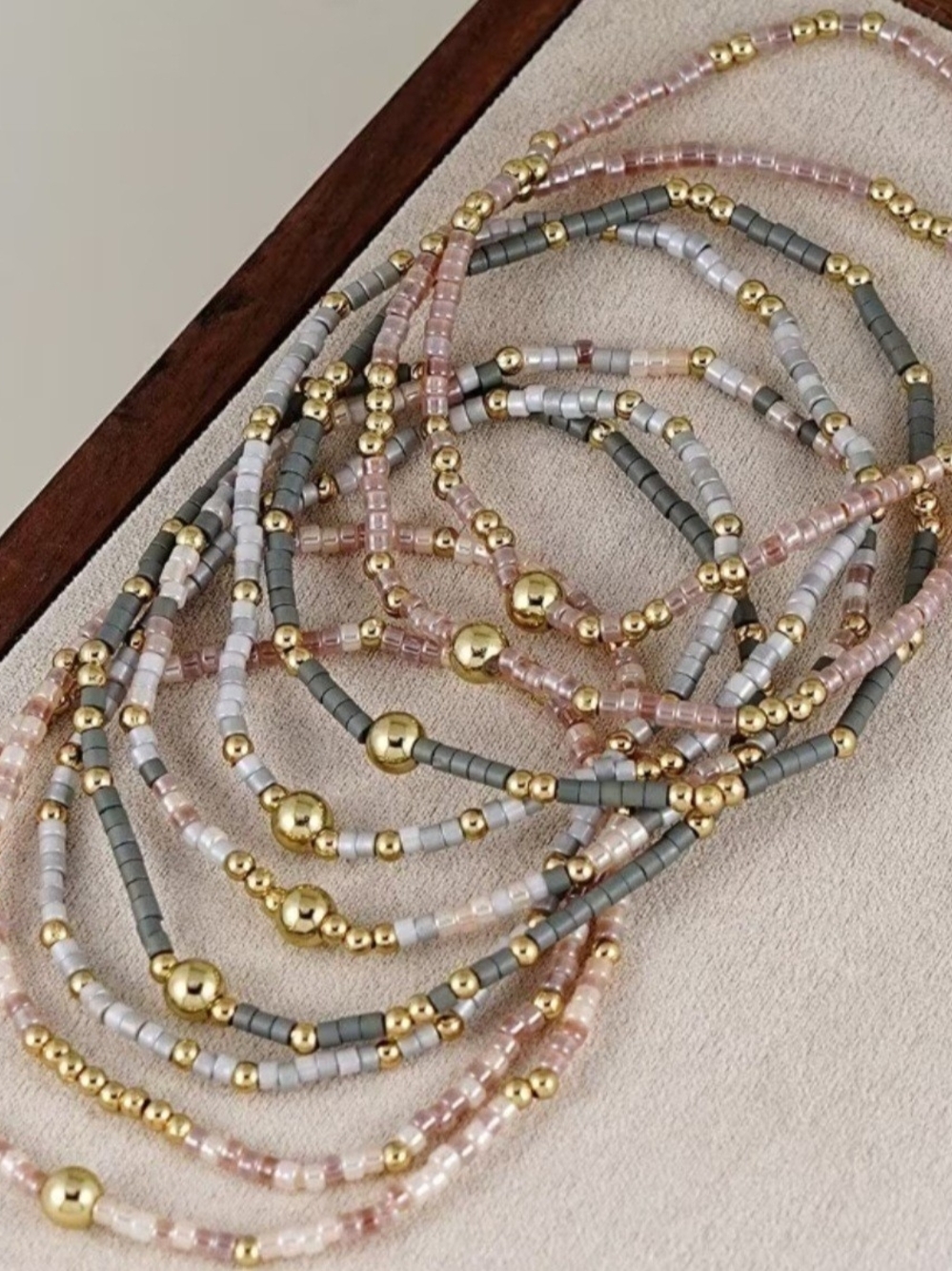 Gold & Gray Beaded Multi-Strand Women's Bracelet - Picture 3 of 5
